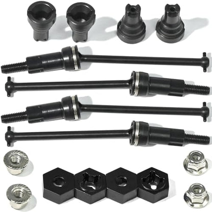 Hardened Steel CVD Driveshaft Front Rear with Hexs, Nuts, Drive Center Cup, Drivershaft Dogbone CVD Compatible with ARRMA 1/18 Mojave Granite GROM ARA2102, Replace #ARA311198 (Black,Black) - color: Black-black