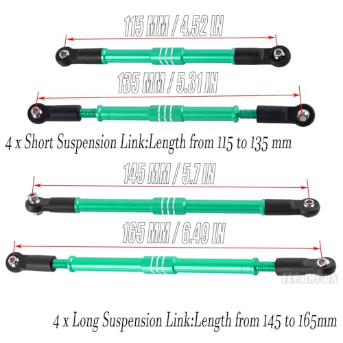 Aluminum Turnbuckles Camber Links Upgrades Part for 1/10 E-Revo 2.0 Revo Summit,8Pcs RC Alloy Adjustable Turnbuckles Hop-Up,Replace Part#5319X 5338R,Green - color: Green - (8 Links)