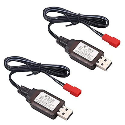 Heyiarbeit 2Pcs JST-2P USB Charging Cable for RC Car 7.2V 250mA Ni-MH Ni-CD Battery - size: JST-2P 2Pcs