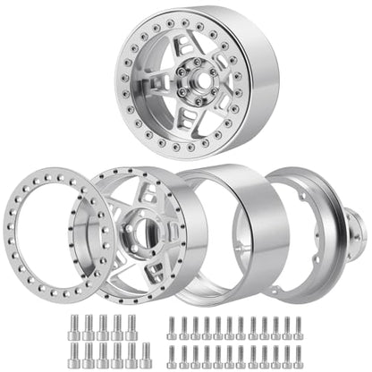 4Pcs Metal 2.2" Beadlock Wheel Rim Set 35mm, Silver | Upgrade Parts, For 1/10 Axial SCX10 90046 TRX4 D90, RC Crawler Car - color: Silver