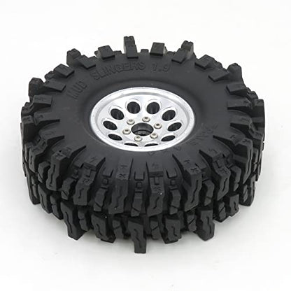 HOBBYSOUL 1.9 Crawler Tires and Wheels 120mm Soft Sticky 1.9 Mud Slingers Tires & 1.9 Beadlock Wheels Silver Rim for 1/10 RC Crawler Traxxas TRX4 Axial SCX10, (4 Pack) - color: Silver