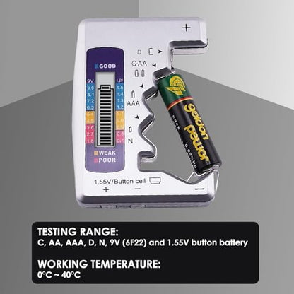 Battery Tester Checker, Seven Type Universal Battery Checker for C AA AAA D N 9V (6F22) and 1.5V Button Cell Household Batteries (Requires No Battery for Operating)