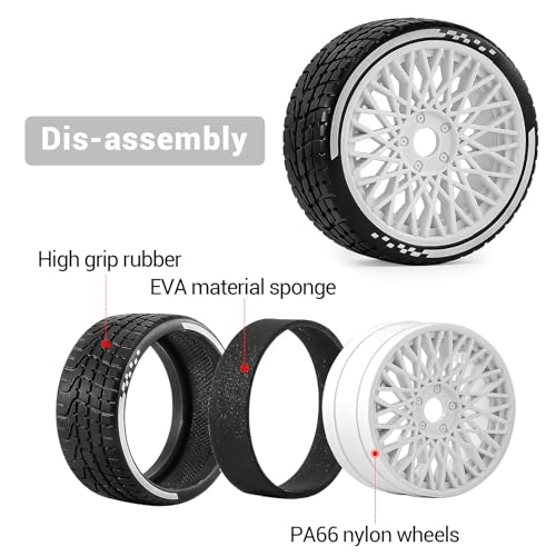 4PCS RC Highway Off-Road Truck Wheels & Tires - Compatible with 1/8 Typhon 6S BLX, 1/7 Infraction 6S BLX/Limitless - Foam Insert Plastic Rims （4 Small ） (White（4pcs）) - color: White（4pcs）
