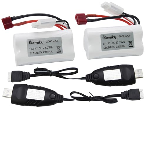 Blomiky 2 Pack T Plug 11.1V 3S 15C 2000mAh 22.2Wh Lithium-ion Battery and USB Cable Suitable for 2104 and R608 RC Boat / R608 Battery 2