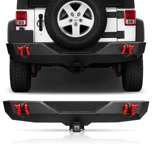 Rear Bumper for 2007-2018 Jeep JK, 2" Hitch Receiver and D-rings | Offroad Steel Bumper Full Width Fit for 2007-2018 Jeep Wrangler JK - size: 2007-2018 JK Rear Bumper