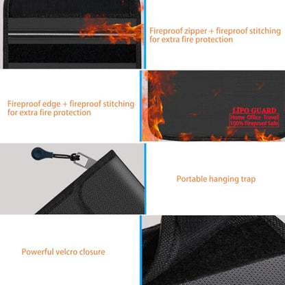 10.24"x13.78" Black Lipo Safe Bag with Fireproof Zipper Fireproof Edge wrapping Fireproof wire,Home Office Travel Fireproof Safe Storage for Cash Valuables Jewelry Passport Power bank Lipo Battery - size: 26*35cm Black