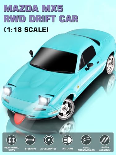 LD1804 1/18 Scale RC Drift Car, Mini Mazda MX-5 RC Model Car 2.4GHz RWD Miata RC Vehicles with Gyro for LED Lights for Adults Hobby Toys - color: Blue