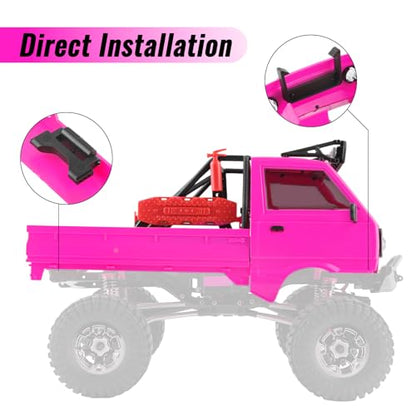 KT24 1/24 Kei Truck Hard Body Shell Kit for 133mm Wheelbase SCX24,MG | Plug-and-Play Lighting, For SCX24 C10/Bronco/Wrangler/Base Camp/4Runner - color: Rose Red