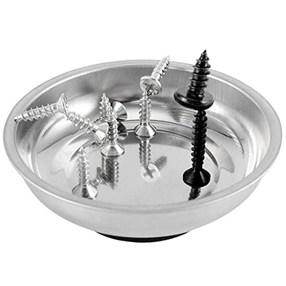 FUNSUEI 10 Packs 3 Inches Magnetic Tray, Stainless Steel Magnetic Bowl, Round Magnetic Parts Tray for Pins, Screws, Bolts, Nuts, Small Parts - color: Silver, size: 10PCS 3In