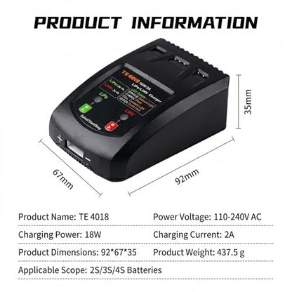 18W Fast LiPo Battery Charger, 2S 3S 4S RC Balance Charger Compatible with 7.4-14.8V LiPo & 8.7-17.4V LiHV Batteries, XH3P XH4P XH5P Connectors for FPV Drones, Airsoft Guns, RC Vehicles - size: LiPo Battery Charger