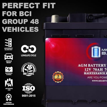 Mighty Max Battery MM-H6 Start and Stop Car BCI Group Size 48 12V 70 AH, 120RC, 760 CCA Rechargeable AGM Car Battery - style: Group 48