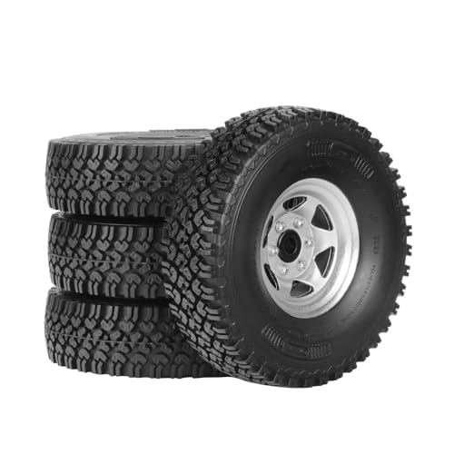 4PCS 1.55 Inch Beadlock Metal Wheel Rim and Rubber Tires Set for 1/10 RC Rock Crawler Car for Axial AX90069 D90 TF2 Tamiya CC01 LC70(90mm-5Spokes Silver) - color: 90mm-5spokes Silver