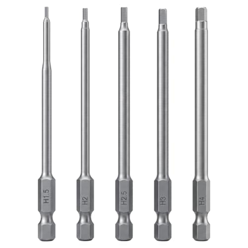 Amabro 5Pcs RC Hex Bit 4 Inch Allen Wrench Drill Power Bits Set 1.5mm 2.0mm 2.5mm 3.0mm 4.0mm Alloy Steel Professional Grade Hex Shank for Screwdrivers Electric Screwgun/Power Drill