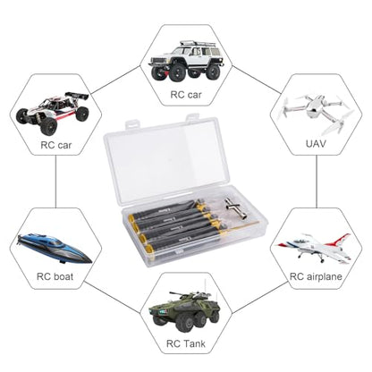 HobbyPark Titanium Hex Driver Allen Screwdriver Set 1.5mm 2.0mm 2.5mm 3.0mm Extended Thickened Handle for RC Crawler RC Car Truck Buggy On Road Touring Drift (Black & Gold Handle)