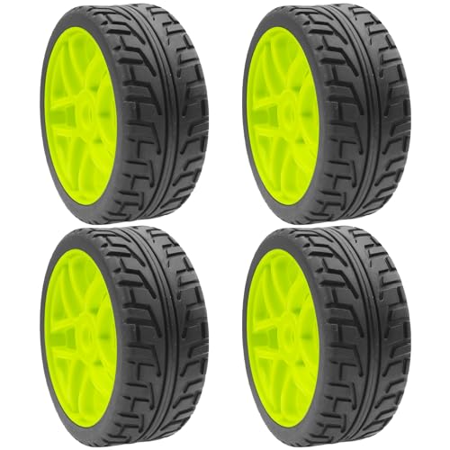 ShareGoo OD 4.09" Rubber 1/8 RC Buggy Tires and 17mm Hex Wheels Rim Compatible with Arrma Typhon Kyosho Losi VRX Redcat HSP HPI 1/8 Scale RC Off Road Buggy (Green) - color: Green