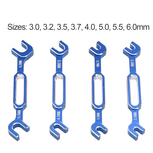 Tyenaza 4Pcs RC Aluminum Alloy Wrench, 3/3.2/3.5/3.7/4/5/5.5/6mm Turnbuckle Nut Ball Joint Remover with Multifunction RC Shock Absorber Plier Repair Tool KitRepair Tool Kit (Blue) - color: Blue