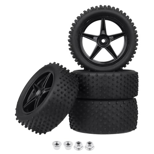 4Pcs Hobbyfire 12mm Hex RC Wheels and Tires All-Terrain 85mm/3.34" RC Rubber Tires, Universal Fit for 1/10 RC Off-Road Buggy - Compatible with Redcat, HPI, HSP, Kyosho (Non-Glued)