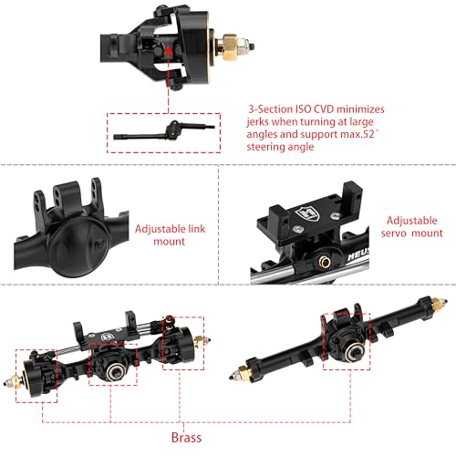 MEUS RACING 5mm ISO V2 TRX4M Axles with Adjustable Servo Mount for TRAXXAS 1/18 TRX4M RC Crawler (Black) - color: Black