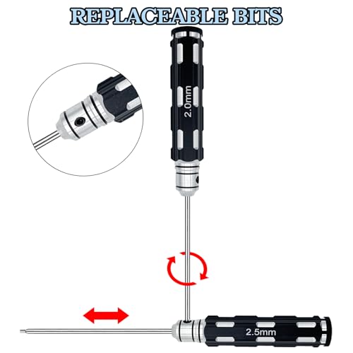 RC Tool Kit, Hex Driver, RC Screwdriver Set 1.5mm 2.0mm 2.5mm 3.0mm Hex Driver Repair Tools for RC Car Boat Drone Helicopter (Black)