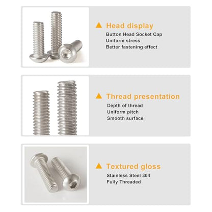 M5 x 10mm 20mm 30mm 40mm Button Head Socket Cap Screws Bolts and Nuts, Stainless Steel 304, Bright Finish, Metric Allen Hex Drive, Fully Thread, Assortment Kit 80PCS - size: Button M5x10-40mm+Nuts