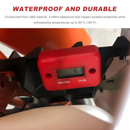 2 PCS Inductive Hour Meter, 3V Waterproof Gas Engine Tachometer Generator Hr Meters, Universal Small Engine Induction Hourmeter for Motorcycles ATVs Boats Dirt Bikes (Red) - color: Red