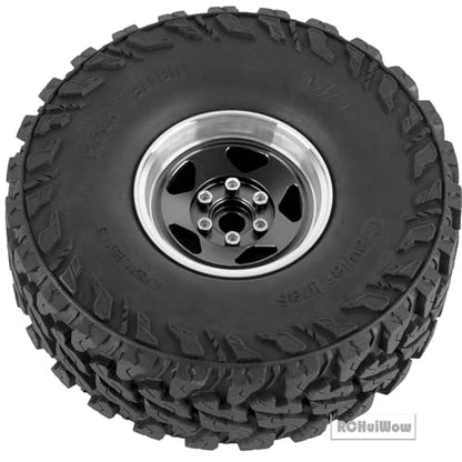 RC Alloy 1.9" Beadlock Wheels and Tires for 1/10 RC Crawler TRX4 SCX10 SCX10 III 90046 D90,1.9 RC Wheels and Tires 1.9 Beadlock Tires RC Rims,4 Packs,Black - color: Black(4pcs)