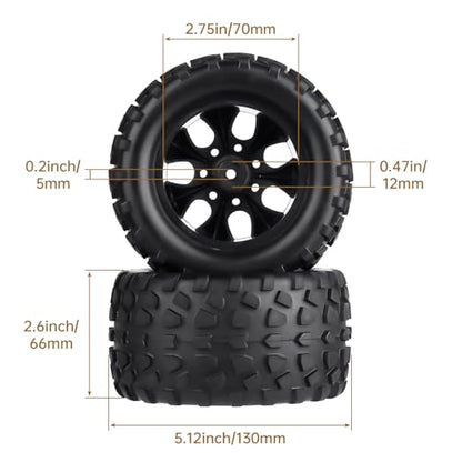 2.8 Tires and Wheels 12mm Hex 1/10 Scale RC Monster Truck Wheels for Traxxas Rustler VXL Stampede 4x4 Redcat Volcano EPX Pro Blackout XTE, Set of 4