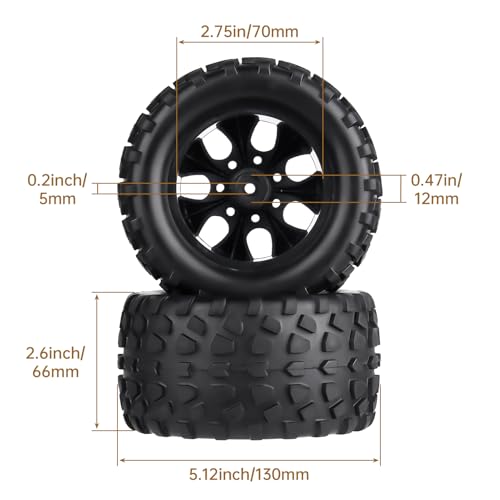 2.8 Tires and Wheels 12mm Hex 1/10 Scale RC Monster Truck Wheels for Traxxas Rustler VXL Stampede 4x4 Redcat Volcano EPX Pro Blackout XTE, Set of 4