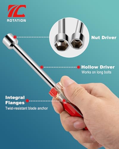 ROTATION 7PC Metric Nut Driver Set 5-12mm Hex Drivers Color-Coded Grips | 5-12mm Hex Drivers, For Bolts Nuts Fasteners, Color-Coded, Non-Slip PVC Grips - style: Metric