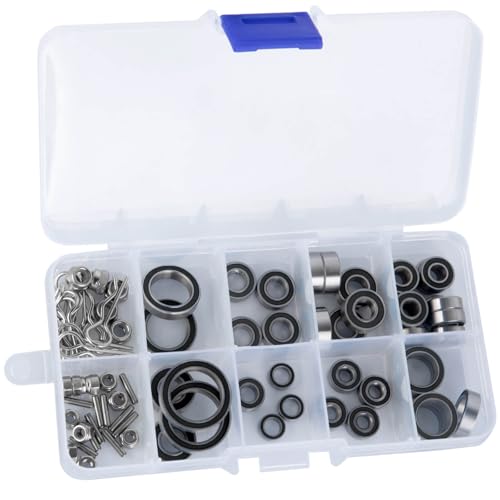 Steel Bearing Kit & Bearing Screw Kit Upgrades Part for TRX4/TRX-4 K5 Blazer/Bronco Ranger/Crawler kit Defender,RC Bearing Kit Rubber Seals Hops Up,Black - color: Black - (42 Pcs)