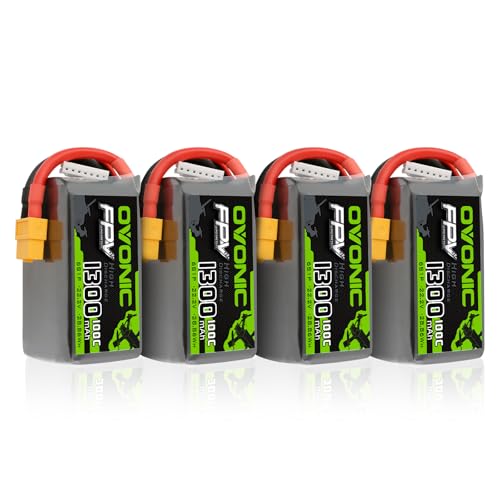 OVONIC 6S 1300mAh Lipo Battery 22.2V 100C Battery with XT60 Plug for RC Car Truck RC Vehicles Boat Drone RC Airplane Quadcopter Helicopter FPV Racing Hobby Models [1 Package Including 4 Batteries]
