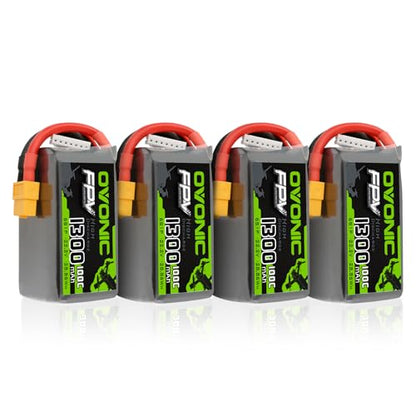 OVONIC 6S 1300mAh Lipo Battery 22.2V 100C Battery with XT60 Plug for RC Car Truck RC Vehicles Boat Drone RC Airplane Quadcopter Helicopter FPV Racing Hobby Models [1 Package Including 4 Batteries]