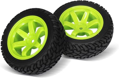 4PCS 75mm Rubber Tires and 6Spokes Plastic Wheel Rims Tyre for 1/10 RC On-Road Drift Racing Car 1:14 1:16 Rally Car for Tamiya Kyosho HPI HSP TT02 Upgrades Parts (Green) - color: Green