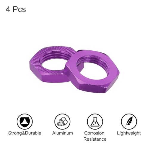 MECCANIXITY Aluminum 17mm RC Wheel Nut Thread M12x1.0mm Hex Wheel Nuts RC Wheel Nut for 1/8 RC Model Car Trucks Off Road Car Upgraded Parts Pack of 4(Purple) - color: Purple