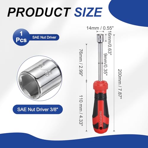 HARFINGTON SAE Nut Driver 3/8" CR-V Non-Magnetic Tip Hollow Shafts Hex Socket Screwdriver with Anti-Slip Handle for Automobile Repair Bit Driver - size: 3/8"