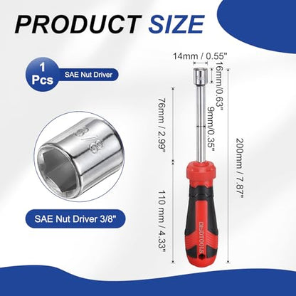 HARFINGTON SAE Nut Driver 3/8" CR-V Non-Magnetic Tip Hollow Shafts Hex Socket Screwdriver with Anti-Slip Handle for Automobile Repair Bit Driver - size: 3/8"