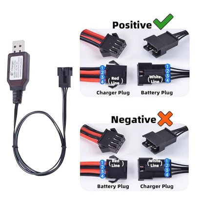 7.4v Battery Charger SM-4P Plug (Positive) 2S li-on Li-po USB Battery for RC Car/RC Boat/Gel Blaster