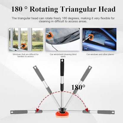 Windshield Cleaning Tool, Car Window Cleaner, Windshield Cleaner with 4 Washable Reusable Microfiber Pads and Extendable Handle, Auto Glass Wiper Cleaning Kit Universal for Car (Orange) - color: Orange