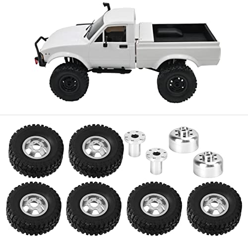 SUNGOOYUE Rubber RC Car Tires with Aluminum Alloy Wheel Hub Wheels and Tires for B24 B16 B36 4WD C14 C24 C34 C44 RC Car(Silver)