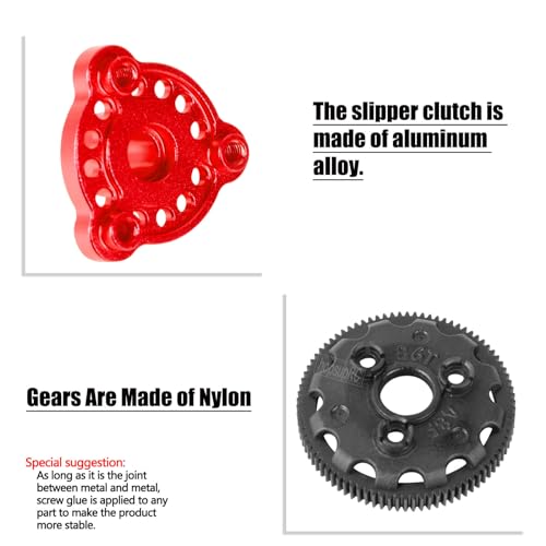 48P 86T Spur Gear&Slipper Clutch&Transmission Gear&Slipper Rebuild Kit&Pressure Plate Upgrades Part for 1/10 Slash 2WD(VXL),Rustler/Stampede/Bandit 2WD(VXL), Hops up,Red - color: Red(Upgrades Part)