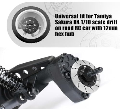 Brake Discs with 12mm Hex Hub for Tamiya Sakura D4 1/10 Scale RC Cars - Aluminum Alloy Upgrade Kit for Drift, On-Road RC Car - CNC Machined Performance Part with Anodized Finish Black - color: Black