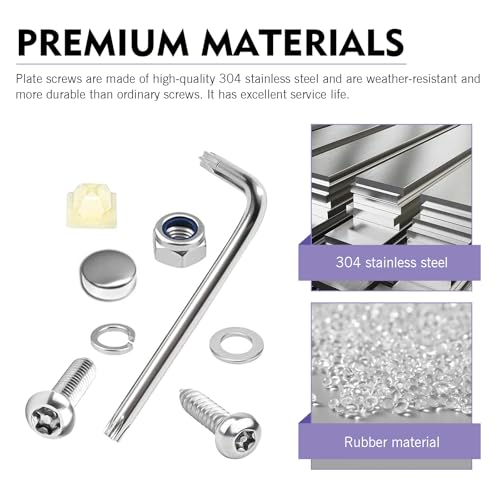 54 PCS Anti Theft License Plate Screws, Stainless Steel Tamper Resistant M6/1/4" Bolts Fastener Kit, Rust Proof Car Tag Frame Holder Mounting Hardware, Universal for Most Cars