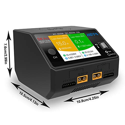 HOTA D6 Pro Lipo Balance Charger Powerful Duo Smart Charger/Discharger Dual Channel AC200W 100-240V DC650W 15A for Lipo LiIon LiHV NiMH Battery with IPS Screen(Black Color)