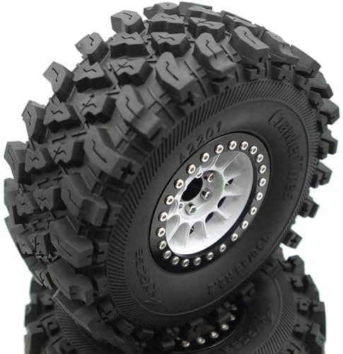 348g Weighted RC 2.2 Beadlock Wheels & Tire Set (4-Piece) Upgrades Accessories Rims for 1/10 SCX10 Wheels TRX4RC4WD and D90 RC Crawler Axial Remote Control Car 4pcs (White Black) - color: White Black