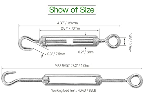 6PCS M5 Hook & Eye Turnbuckle 304 Stainless Steel Turnbuckle Wire Rope Tension Heavy Duty Turnbuckles for Cable Railing Wire Rope Hardware Kit (M5, Hook & Eye) - style: Hook & Eye-M-5
