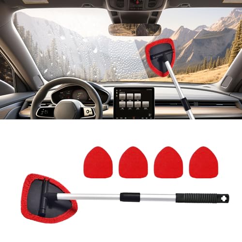 Car Wash Brush with Long Handle, Windshield Cleaning Tool, Car Washing Mop Kit Mitt Sponge Car Cleaning Supplies Kit, Microfiber Towel Gloves Universal for Cars RV SUV Truck Office (Red) - color: Red