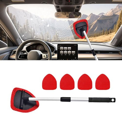 Car Wash Brush with Long Handle, Windshield Cleaning Tool, Car Washing Mop Kit Mitt Sponge Car Cleaning Supplies Kit, Microfiber Towel Gloves Universal for Cars RV SUV Truck Office (Red) - color: Red