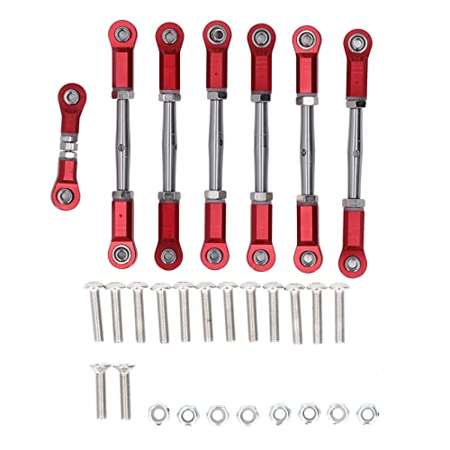 7PCS Adjustable Links Set for Slash Rustler - RC Accessories - 1/10 RC Car Adjustable Steering Linkage Kit with 87-103mm Links (Red) - color: Red