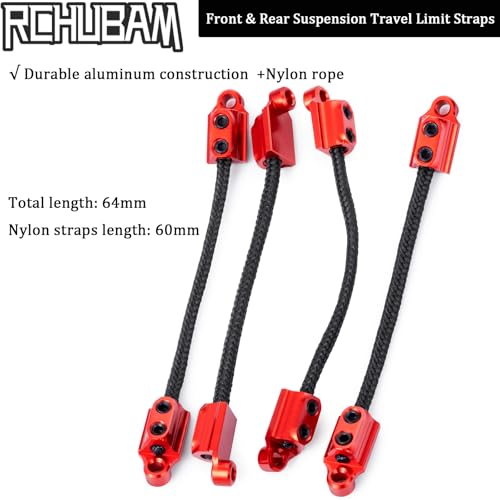 Front & Rear Suspension Travel Limit Straps for LOSI 1/18 Mini LMT Monster | 4PCS RC Shock Absorber Protection Straps,Aluminum & Nylon, 64mm C-C - color: Red