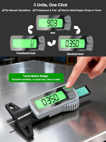 Rechargeable Digital Tire Tread Depth Gauge, USB-C, Backlit LCD | 0-1 inch Measuring Range, mm/Decimal/Fraction Inch Modes, Auto Power Off, Tire Wear Tool for Cars, SUVs, Trucks and RVs